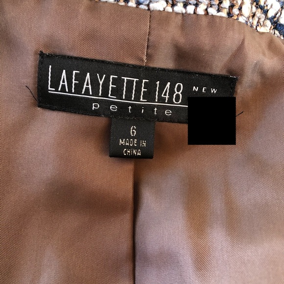 Lafayette 148 tan and blue boucle blazer size 6P - Picture 6 of 8